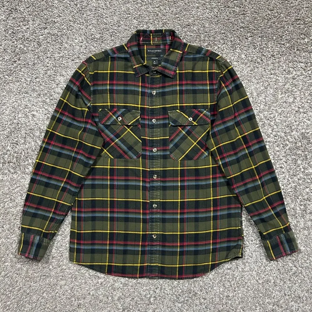 Banana Republic Flannel Shirt Long Sleeve Button Up Cotton Textured Mens Medium